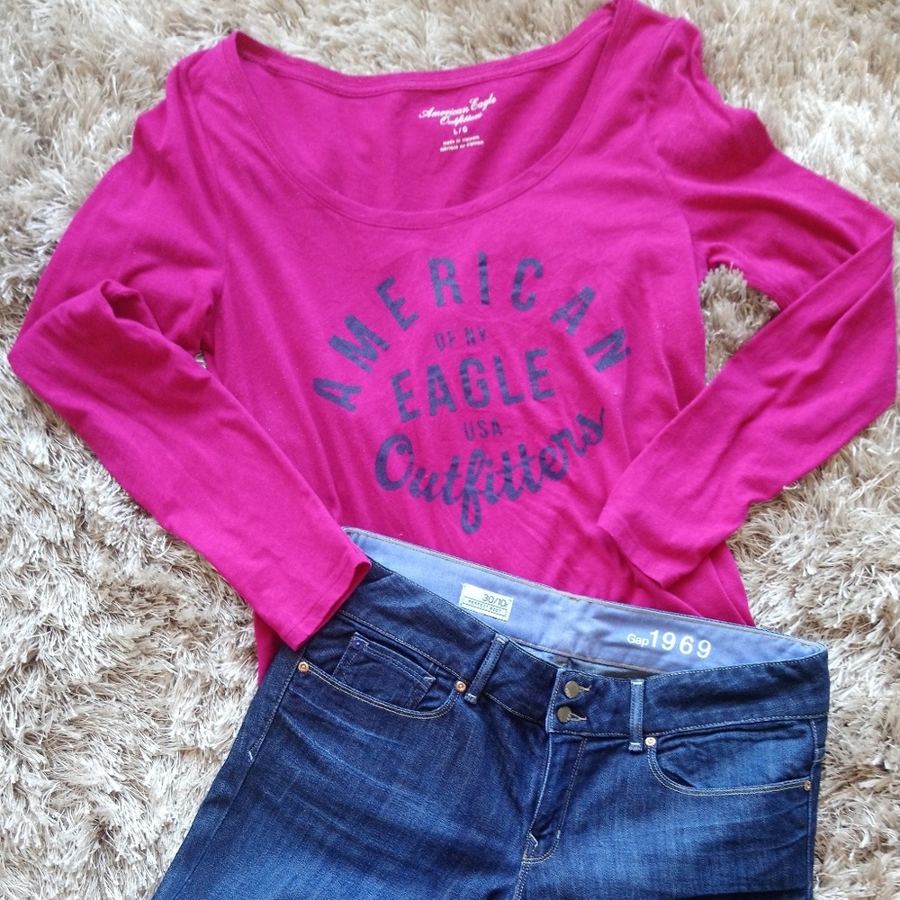 American Eagle Outfitters Hot Pink Long Sleeve Tee